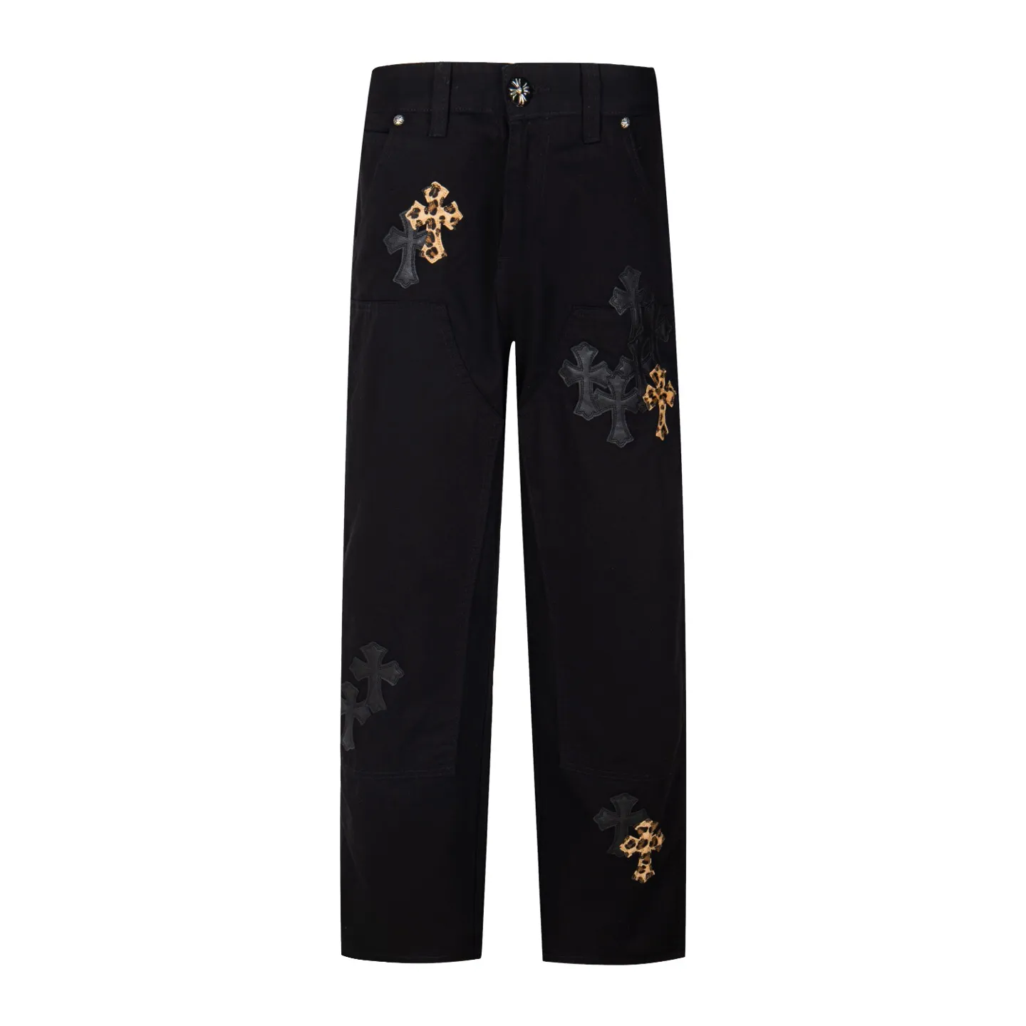 P260 Chrome Hearts Leopard Print Jeans with Black Leather and Wooden Leather Elements Washed Jeans. Really restores the ultimate vintage texture. Three-dimensional version. Loose and comfortable, not picky about the figure. Makes taller and slimmer. Factory-made. Original factory quality control. Same style for men and women. Can be matched with couples. Versatile recommendation. Must-have jeans for all seasons. Fashionistas have been disappointed. From the quality selection of fabrics, the tailoring of details, and the matching of patterns, they are all impeccable! The upper body is so handsome when worn...it can be easily worn by men, women and children! The craftsmanship is made of heavy-duty washed pure cotton denim fabric. After washing, it is soft and thick. It is very stylish when worn on the body. Style number: 1776# Color: black Size: 28 30 32 34 36